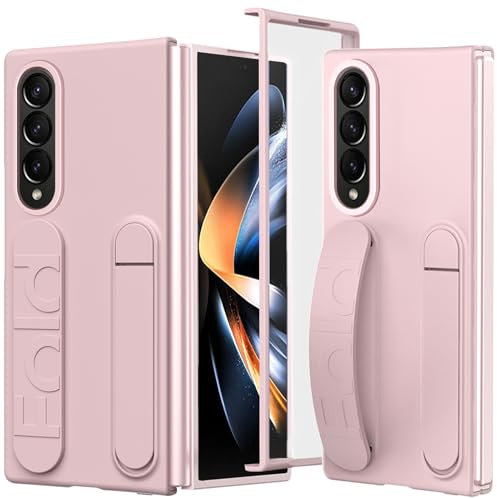 NINKI Kompatibel mit Samsung Galaxy Z Fold 4 Hülle mit Displayschutz Z fold 4 handschlaufe Hülle mit kameraschutz Samsung z fold 4 Handy hülle für Samsung Galaxy Z Fold 4 Ständer Hülle Case Rosa