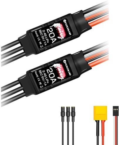 HAWK'S WORK ESC sans Balais, 20A Moteur sans Balais Contrôleur de Vitesse Electronique Bec 5V 1A avec XT60 & 3.5mm Plugs, Très Léger et Petit (2 Pack)