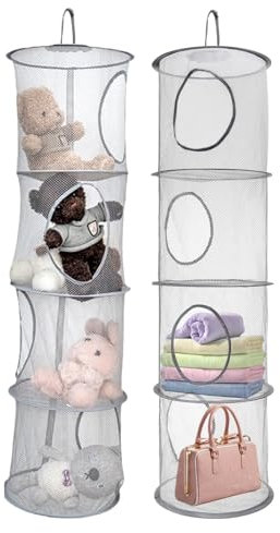 GSDGV 4 Tier Teddy Storage Hanging Mesh, 2 PCS Foldable Save Space Hanging Soft Toy Basket for Kids Room, Bathroom, Balcony (Grey)(COLOR:Gray)