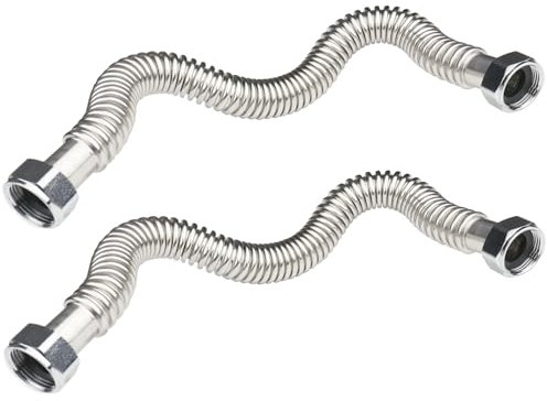 WHK Schlauchverbinder für Warmwasserbereiter, 61 cm, 2 Stück, 2,5 cm FIP x 2,5 cm zum Anschluss von Warmwasserbereiter, Wasserenthärter, Wasserfilter (flexibel, Edelstahl)