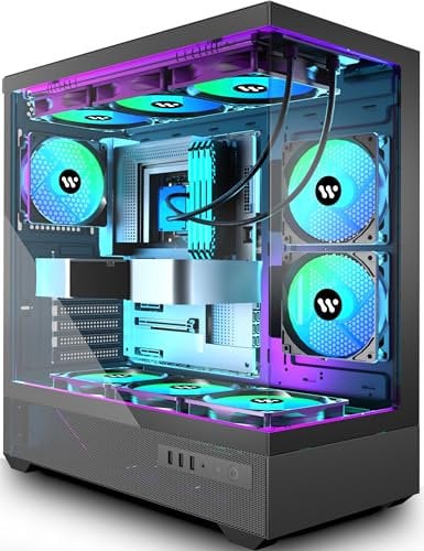 KEDIERS G7 PC Gehäuse Vorinstallierter 5 × 120mm PWM ARGB Lüfter, ATX Mid Tower PC Gehäuse, Computergehäuse mit Panoramaaussicht Gehärtetes Glas Front Panel, Schwarz