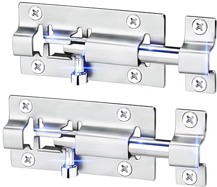 2 Pack 4 Chrome Door Bolts, Heavy Duty Stainless Steel Barrel Slide Latch Locks for Wooden Gates, Shed Doors, and Bathroom, Rustproof Secure Design with Screws.