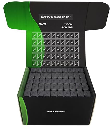HASKYY 5KG balanseringsvikter självhäftande vikter 5g x 10 SVART för aluminiumfälgar – 100 x limstång med rivkant och självhäftande