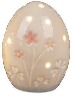 Formano Geschenke und Dekoration zu Ostern, Osterschmuck- Osterei Ei mit Blumen + LED 9cm aus Porzellan