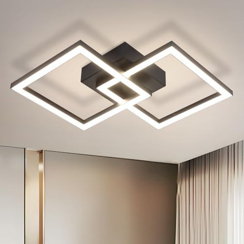 ZMH Deckenlampe LED Deckenleuchte Flur - Schwarz Flurlampe Naturweiß 4000K Modern Design Schlafzimmerlampe 47CM Quadratische Metall 24W Deckebeleuchtung für Schlafzimmer Wohnzimmer Küche Büro