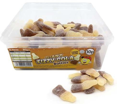 SZ Pick and Mix Sweets Bulk Bag – Different Variety of Gummies – Assorted Halal Jelly Sweets Party Share Bag (Giant Fizzy Cola Bottles 10p Tub 805g)