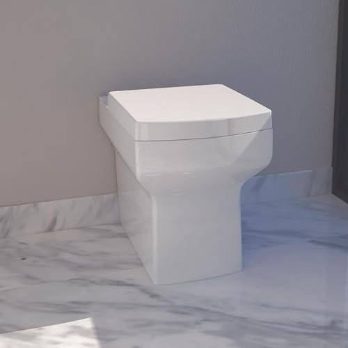 Bathroom Square Back to Wall Toilet BTW WC Pan Soft Close Seat White Ceramic