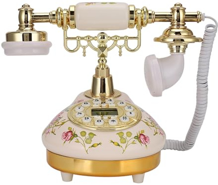 UPALDHOU Retro Rose Rose Telephone Vintage Round Ceramic avec Reconnaissance D'appels et Détection Automatique à FSK/DTMF pour Le Salon/Bureau/Intérieur en Céramique / 6.3