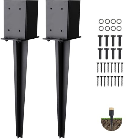 Cokritsm 2 Pcs 4x4(Actual 3.6x3.6) Fence Post Anchor | Heavy Duty 56cm Height Total Ground Spike with Black Powder Coated Finish for Deck, Mailbox ,Porch, Railing