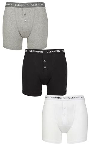 Glenmuir Men’s 3 Pack William Cotton Boxer Shorts – Button Front, Soft & Breathable Everyday Underwear, Classic Style for All-Day Comfort, Sizes S–XL Assorted XL