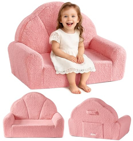 ROBUD Kindersofa für Mädchen, Bequemer Kindersessel, Spielzimmer-Sofa für Lesen & Spielen, Abnehmbarer Bezug, Weiß