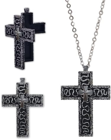HOZZAVOX Cross Necklace - 3D Metal Design With Hidden Compartment | Antique Character Ten Pendant | Handmade Jewelry For Fans | Fashionable Accessory(Black)