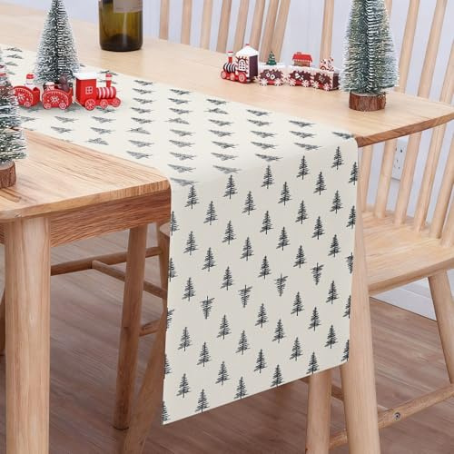Schwarz Bäume Weihnachten Tischläufer, 40×140 cm Modernes Xmas Tischläufer | Weihnachten Tischläufers Winter für Weihnachten, Party Urlaub Küche, Esszimmer und Innenbereiche