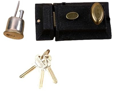 Traditional Metal Night Latch Door Lock Door Hardware for Front Door (Black)