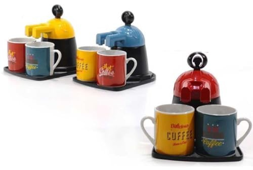Caffettiera Vintage Mini Express Moka Caffè Con 2 Tazze Tazzine in Ceramica 3 versioni di colore Il caffè è servito direttamente in tazza, erogato attraverso la colonnina