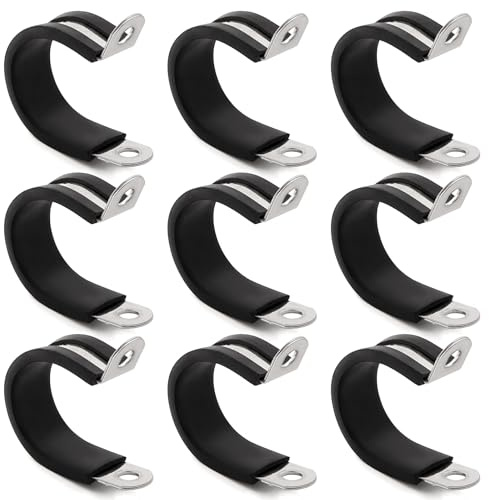 YYIGVMO 9 Pezzi 24mm Fascette Stringitubo in Gomma, Clip a P Rivestite in Gomma, Morsetto a P in Acciaio Inox 304, per Fissare Tubi e Cavi