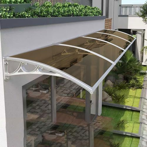 Zickdom Tettoia da Esterno in Policarbonato,Pensilina per Porta d‘Ingresso e Finestra,Copertura Antipioggia e Anti-UV per Giardino,Balcone,Portico,Facile Installazione