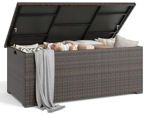 UDPATIO Gartenbox Wasserdicht 870L, Aufbewahrungsbox Garten XXXL, Auflagenbox Wetterfest, Kissenbox Outdoor mit Deckel, Gasdruckfedern, ideal für Garten, Terrasse & Balkon | Braun