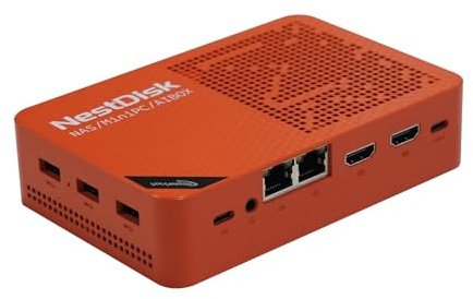 youyeetoo Nest Disk NAS e Mini PC con Intel N150-4-Bay NVMe fino a 16 TB, 12 GB DDR5 RAM, Dual 2.5GbE/WiFi 6, 3X 4K Output, OMV preinstallato per casa/ufficio (12 GB + 64 GB + 1 TB, arancione)