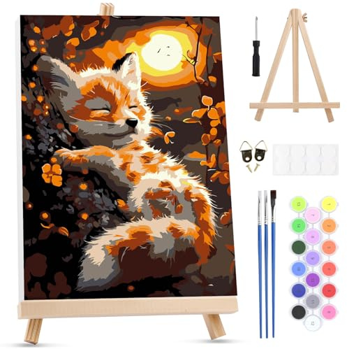 MXJSUA Renard Peinture Numero Enfant Adulte avec Cadre, Numéro d'art avec Pinceaux, Loisirs Créatifs Adultes, Activité Manuelle Adulte, 20x30cm