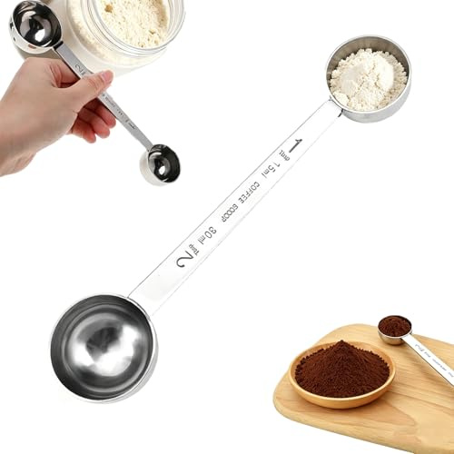 Dual-Headed Stainless Steel Measuring Protein Spoon Set, Multifunctional Handle Tablespoon Measuring Spoon,15g/30g Metal Tablespoon for Protein Shakes, Creatine, Coffee Grounds, and Baking Ingredient
