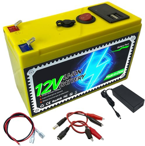 JHKJ 12V 4Ah 6Ah 8Ah 10Ah Outdoor Portable Lithium Battery 12V Power Bank for Boats/Solar panels/Campervans with Charger and Connection Cable,12V6Ah Charger