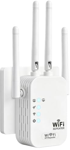 2026 WiFi Range Extender with 4 Antennas – Dual Band Signal Booster Covers 1722 Sq.ft, 3-in-1 Repeater/AP/Router Mode with Dual Ethernet Ports, Easy Setup UK Plug