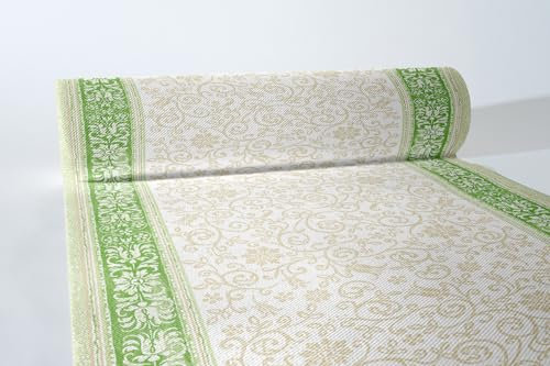 Sovie HORECA Airlaid Tischläufer Lara in GRÜN, 40 cm x 24 m, 1 Stück, perforiert alle 120 cm – Blütenornamenten - Ideal für Gastronomie, Catering, Hochzeiten, Private Feiern