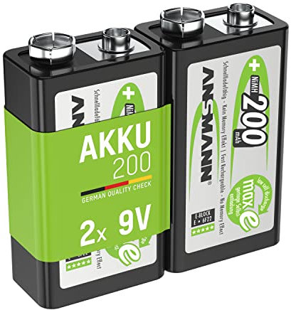 ANSMANN Akku 9V Block 200mAh NiMH 2 Stück mit geringer Selbstentladung - Wiederaufladbare Batterien maxE mit hoher Kapazität - 9 Volt Batterie für Messgerät Multimeter Spielzeug Fernbedienung uvm.