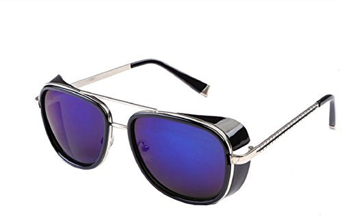 (Silver Frame - Purple Lens 2) Sunglasses - Iron Man - Steampunk - Tony Stark - Retro - Man - Unisex