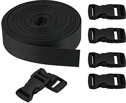 GOLRISEN Nylon Gurtband 25 mm*10 Yard Nylongurte Nylongurtband Gepäckgurte Nylon Gurtband Verpackungsgurte Koffergurt Rucksackgurt Packriemen mit 6 Verstellbare Schnallen für DIY Rucksack Umreifung