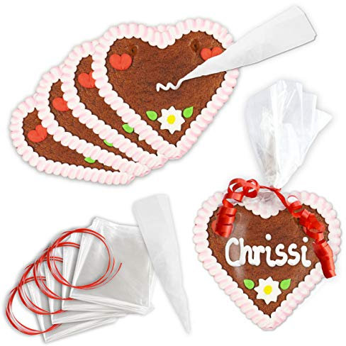 Lebkuchenherzen 12cm - Selbstbeschriften Set - 10 Stück - rosa-weißer Rand | Lebkuchenherz Rohlinge | Lebkuchenherz ohne Text | Lebkuchenherzen zum Selber Beschriften von LEBKUCHEN MARKT