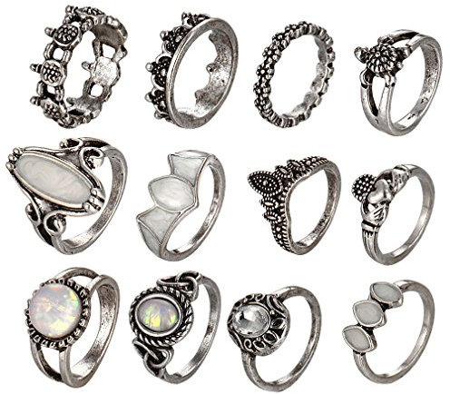 YAZILIND Sterling Silber Edelstein Schildkröte Prinzessin Herz Blume Geschnitzte Boho Vintage Frauen Joint Knuckle Ringe Sets Fingerring