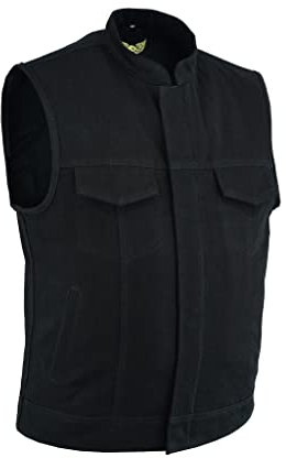 Leatherick Gilet da motociclista da uomo in denim pesante con interno traspirante, gilet da motociclista a doppia chiusura con tasche per il trasporto nascoste (IT, Testo, M, Regular, Regular, Nero)