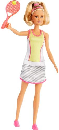 Barbie GJL65 - Tennisspielerin-Puppe, blond, mit Tennisdress, Tennisschläger und Tennisball, Spielzeug ab 3 Jahren
