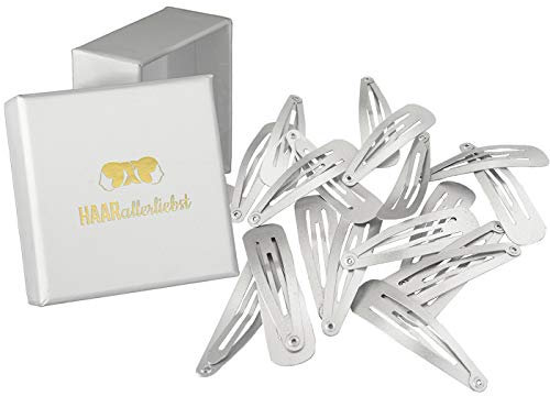 Haarallerliebst Haarspangen normale Länge für Kinder & Damen – 20 Stück in silber schimmernd (5 cm) inkl. Aufbewahrungsbox weiss – Ideal für normales Haar