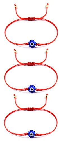 VU100 3 Stück Rot Seil Böser Blick Armband Viel Glück Schutz Wunschset Geburtstag Armband für Frauen Mädchen Freundschaft handgefertigt Evil Eye Schmuck Geschenke