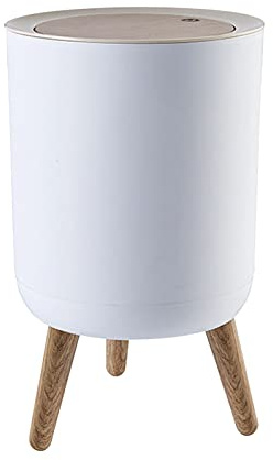 Fenteer Poubelle à la Mode Ronde Couverture de Presse de Bureau Imitation Grain de Bois Haut Pied Panier à déchets Chambre Toilette Cuisine