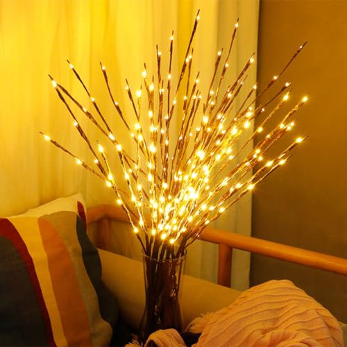 Uonlytech 3Pcs Twig Lights Artificial Branch Light Christmas Twigs with Lights 20 LEDs Mains Powered Lighted Branches Twig Lights for Vase Home Decor