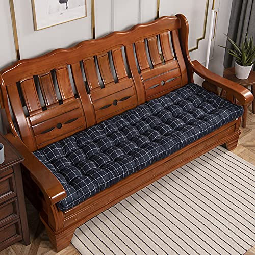 Hruile Rechteckige Bankauflage mit Bändern, 2/3-Sitzer, Bank, Möbel, Schaukelstuhl, Kissen, weiche Bankkissen, Matte, Sitzkissen für drinnen und draußen, Garten, Terrasse, 43 x 110 cm, blau