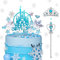 27 Stück Snow Queen Tortendeko Geburtstag,Schloss Schneeflocken Tortendeko mit Kronen und Gehstöcke set,Cake Topper Happy Birthday,Geburtstag Tortendeko Kuchen Topper für Kinder Mädchen (Ice blue)