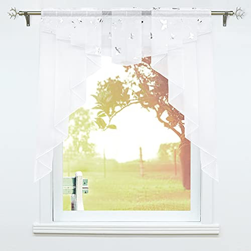 SCHOAL Scheibengardinen Küche Bistrogardinen Voile Transparente Kurzgardinen Kleinfenster Gardinen Schmetterling Muster 1 Stück BxH 80x80cm
