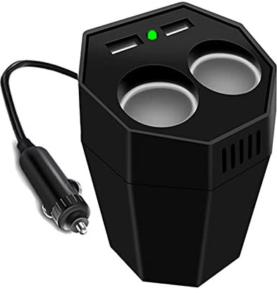 Onduleur de Voiture 100W DC 12V Dual USB, 2 Trous de séparateur d'allume-Cigare, Purification d'air Lon négative et Fonction Anti-Moustique (Noir)