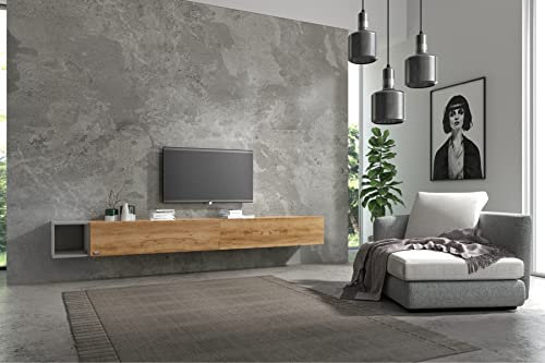 Wuun® Somero Lowboard Tv-Board Wohnwand SW6 (TV-Board: Eiche/Box: Perl-Matt-Grau, 230cm ((100cm x 2) + 30cm))