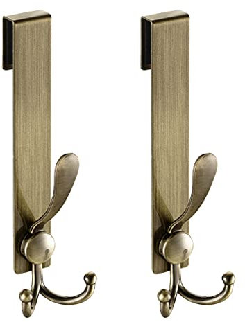 Flybath Shower Door Hooks 2 Pack 304 Stainless Steel Antique Robe Towel Hook Over Door Hooks for Bathroom Frameless Glass Shower Door, Brushed Bronze