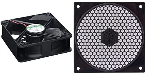 SUNON 12V 10,1W 120x120x38mm 234,4m³/h 48dBA ; Sunon MEC0381V1-A99 & SilverStone SST-FF121B - 120 mm Lüfterabdeckung mit Staubfilter, schwarz
