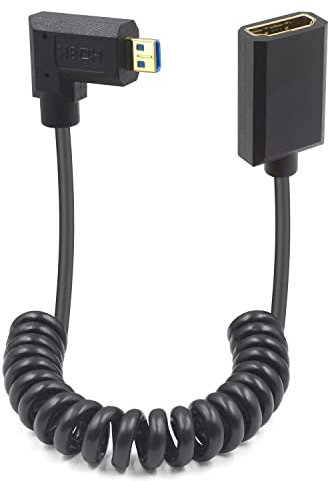Duttek 8K 90 Degree Coiled Cable, 48Gbps Micro HDMI to HDMI for GoPro & Action Cameras - 1.2M (Right Angle)