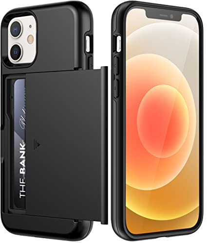 JETech Wallet Case for iPhone 12/12 Pro 6.1-Inch with Card Holder, Dual Layer Shockproof Protective Phone Cover, Sliding Hidden Slot (Black)