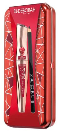 Deborah Milano - Set Regalo Donna Trucco Occhi in Latta, Include Mascara Instant Maxi Volume Olio di Melograno e Matita 24 Ore 251 Black, N.4