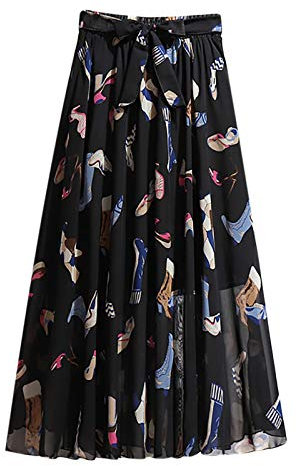 sutelang lurryly Jupe Voile Femme - Robe en Mousseline de Soie à Fleurs Taille mi-Longue Jupe Plage bohème Haute Jupe Femme Jupe Plissée Carreaux Midi